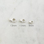 Sterling Silver . Rounded Lobster Clasp 3 Sizes 9mm 11mm 13mm Chain