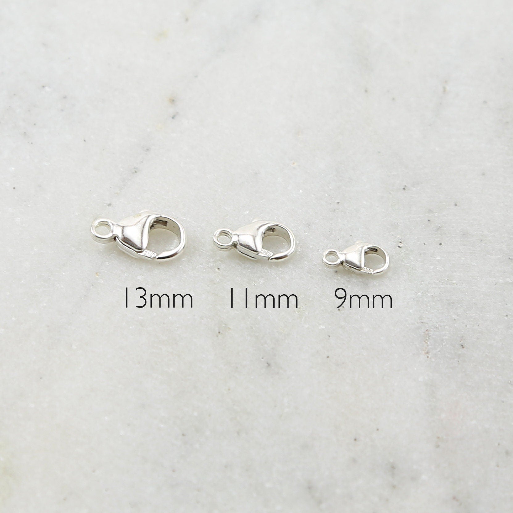 Sterling Silver . Rounded Lobster Clasp 3 Sizes 9mm 11mm 13mm Chain