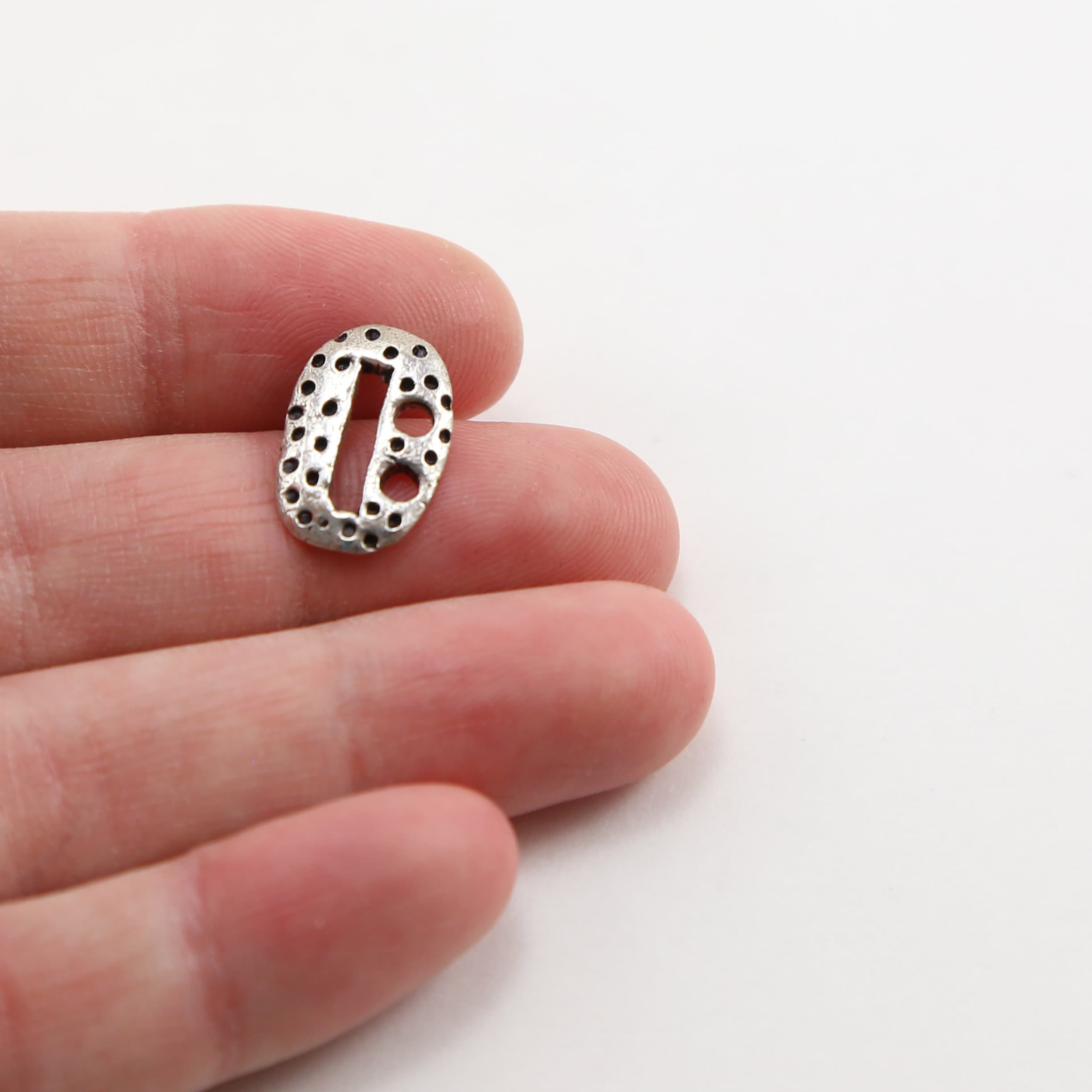 Sterling Silver Oval Dotted Leather Button Connector Charm