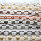 Brass Thick Sturdy Textured Oval Chain in Shiny Silver Gold – Sold by the Foot