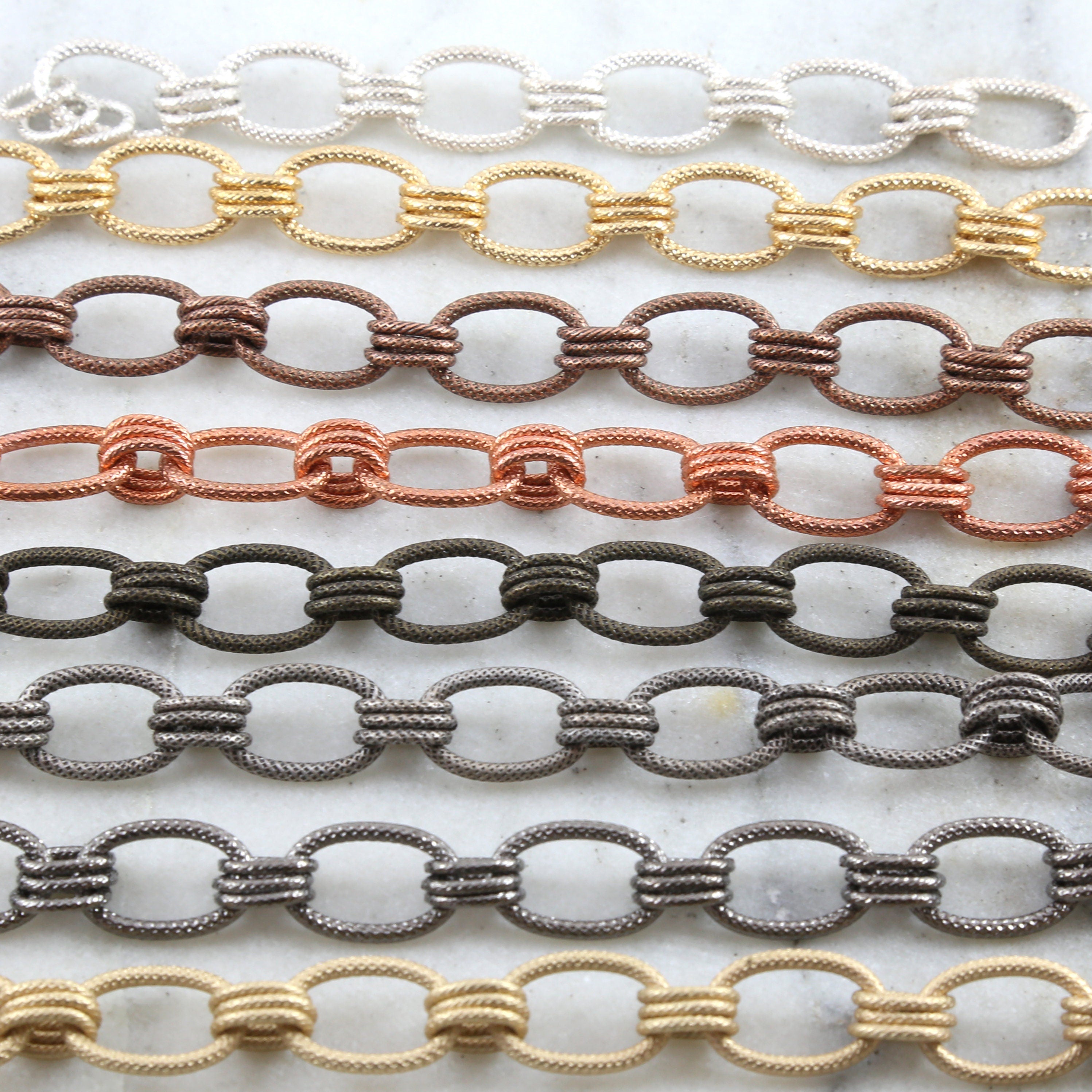 Brass Thick Sturdy Textured Oval Chain in Shiny Silver Gold – Sold by the Foot