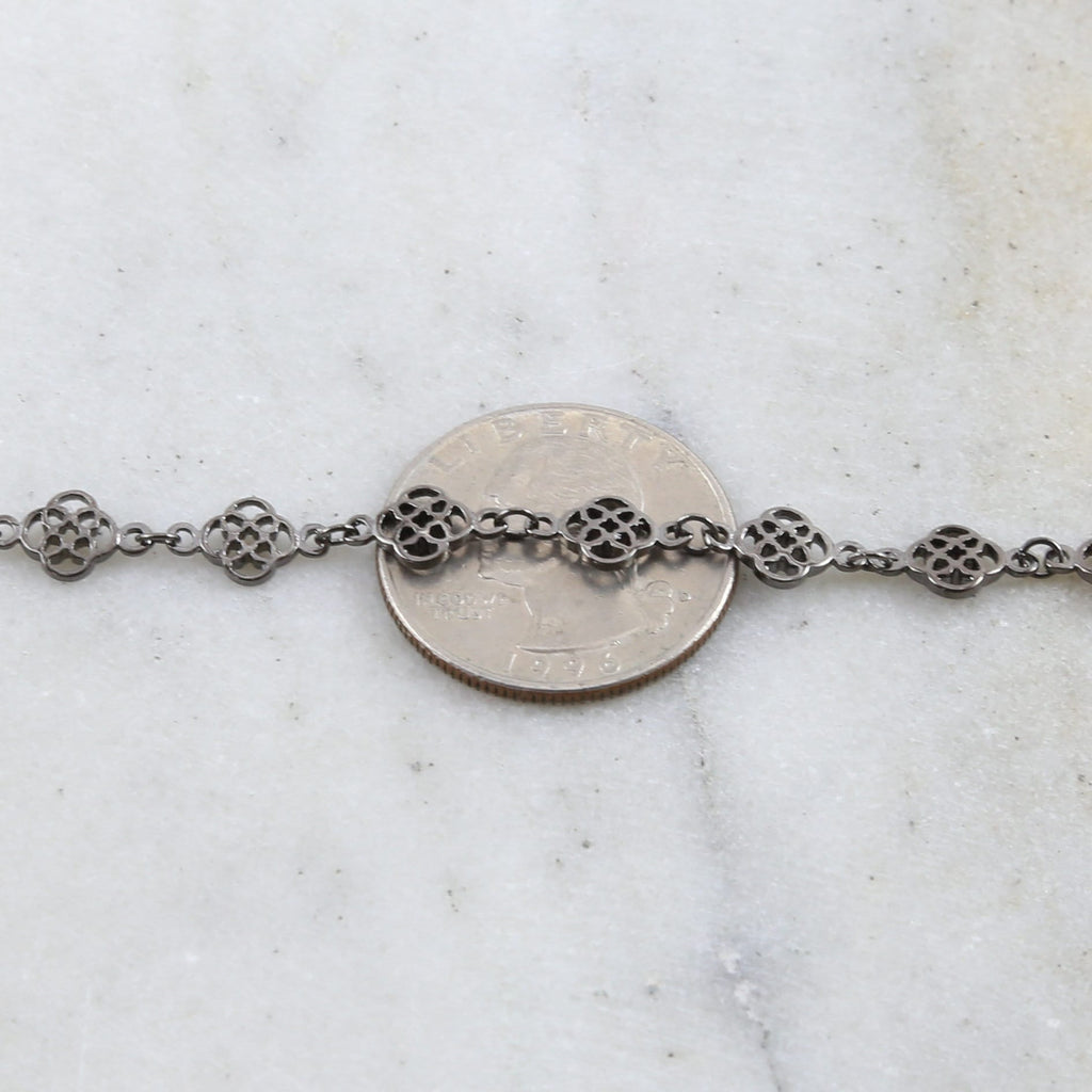 Brass Clover Flower Design Chain in Antique Silver Gunmetal – Sold by the Foot