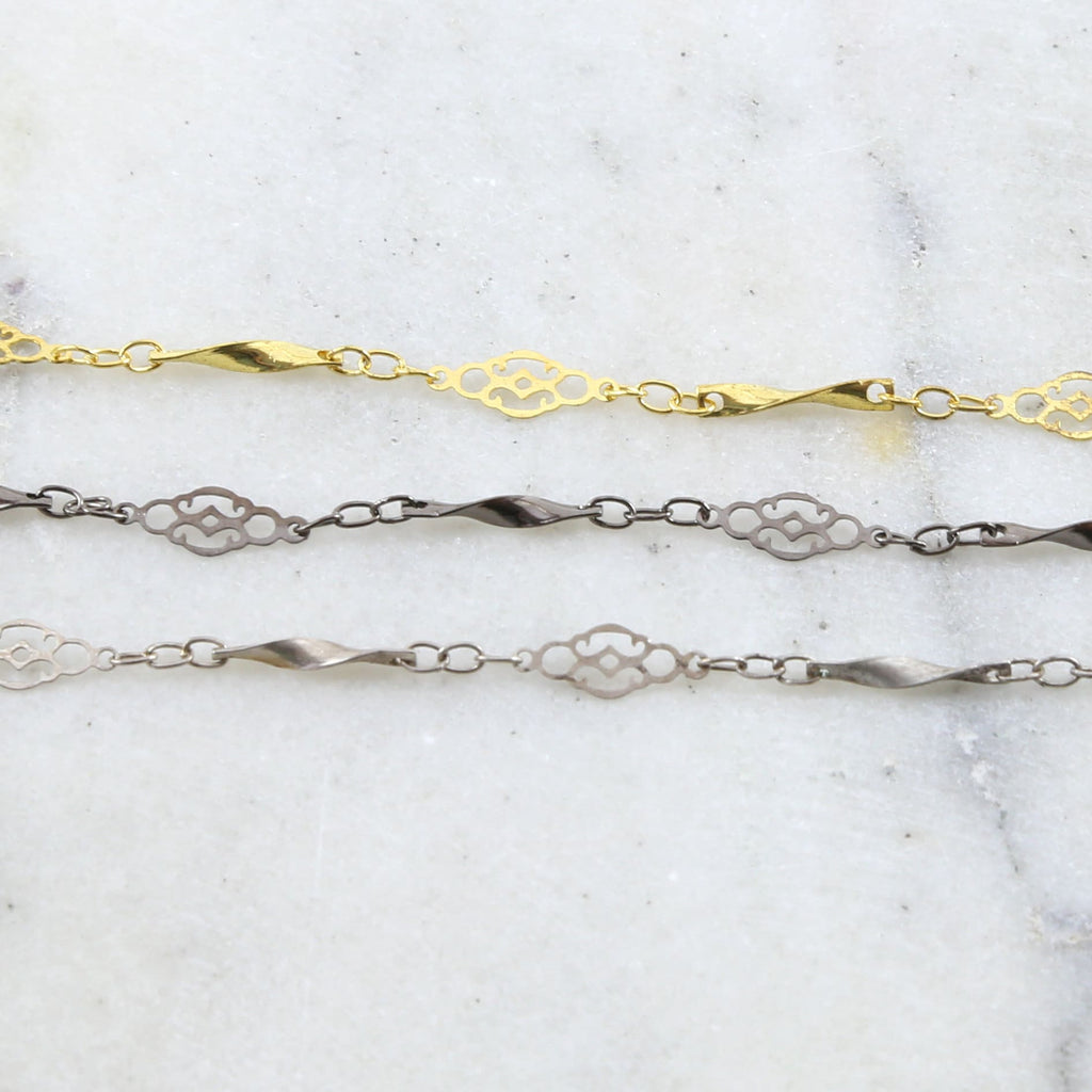 11mmx6mm Brass Ornate Filigree Shimmer Chain in Antique – Sold by the Foot