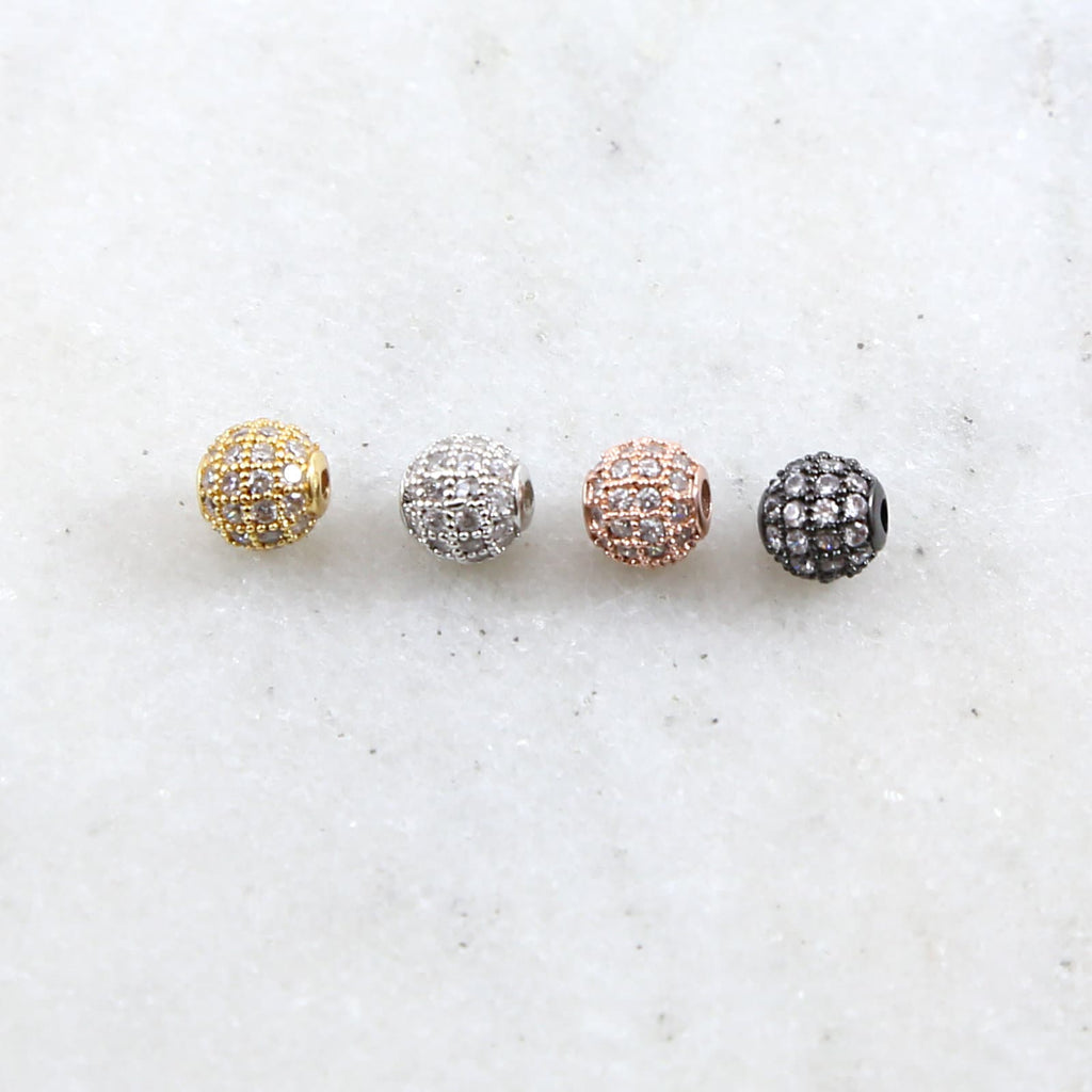 Rhodium Plated 6mm Small Pave Cubic Zirconia Ball Spacer Bead in Gold