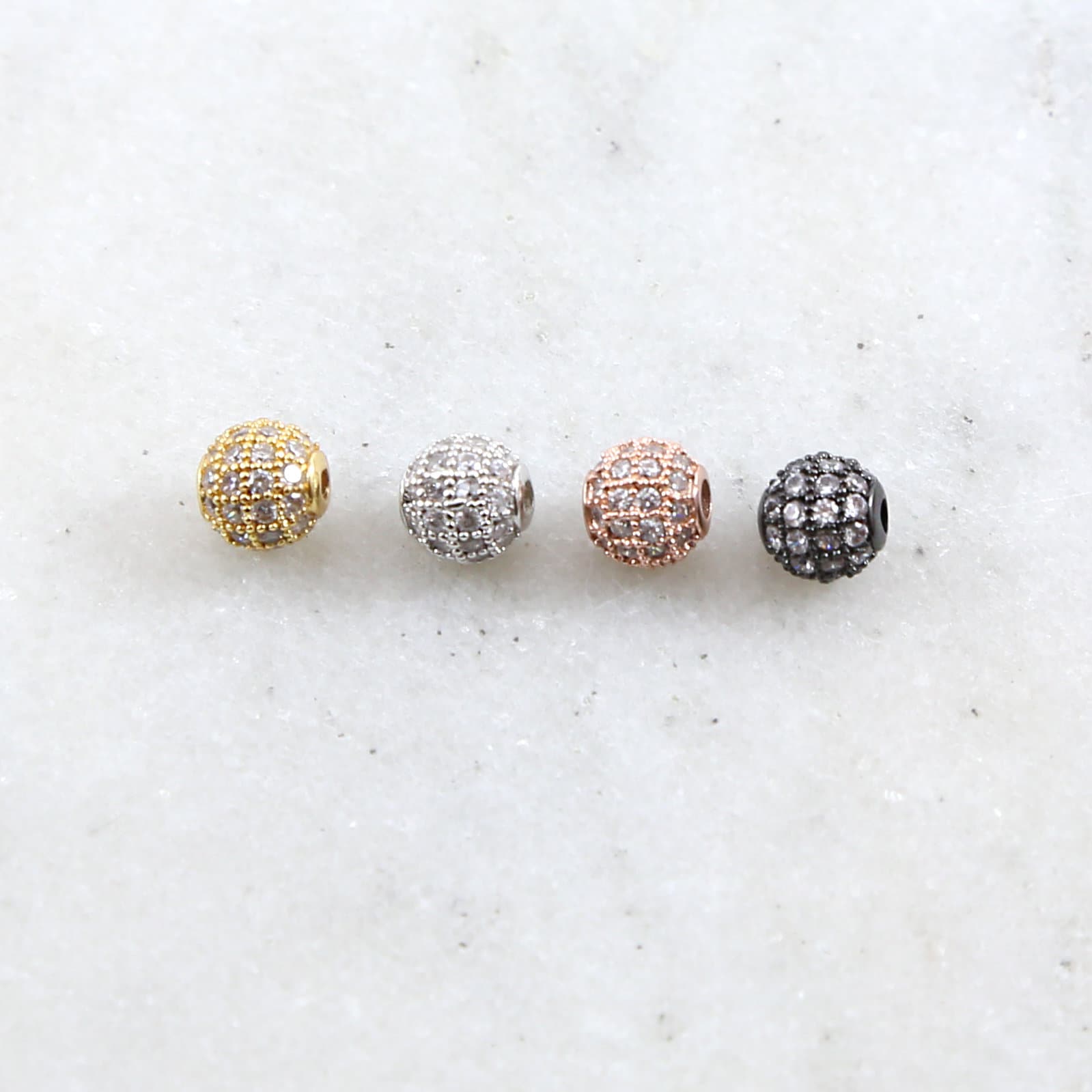 Rhodium Plated 6mm Small Pave Cubic Zirconia Ball Spacer Bead in Gold