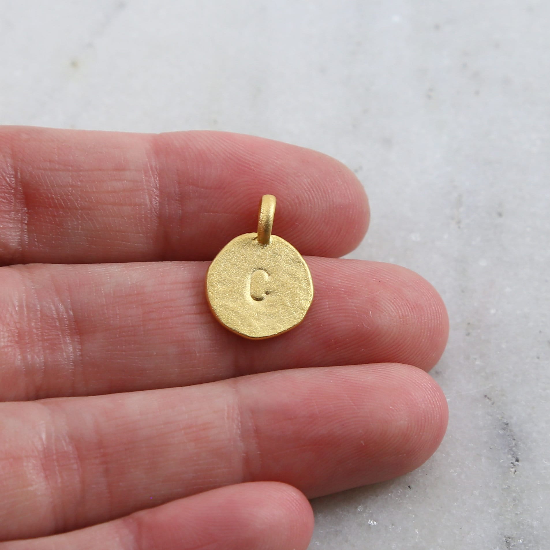 Vermeil Brushed Textured Alphabet Initial Letter Disk Circle
