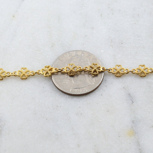 10mmx6mm Brass Four Leaf Clover Flower Design Chain – Sold by the Foot