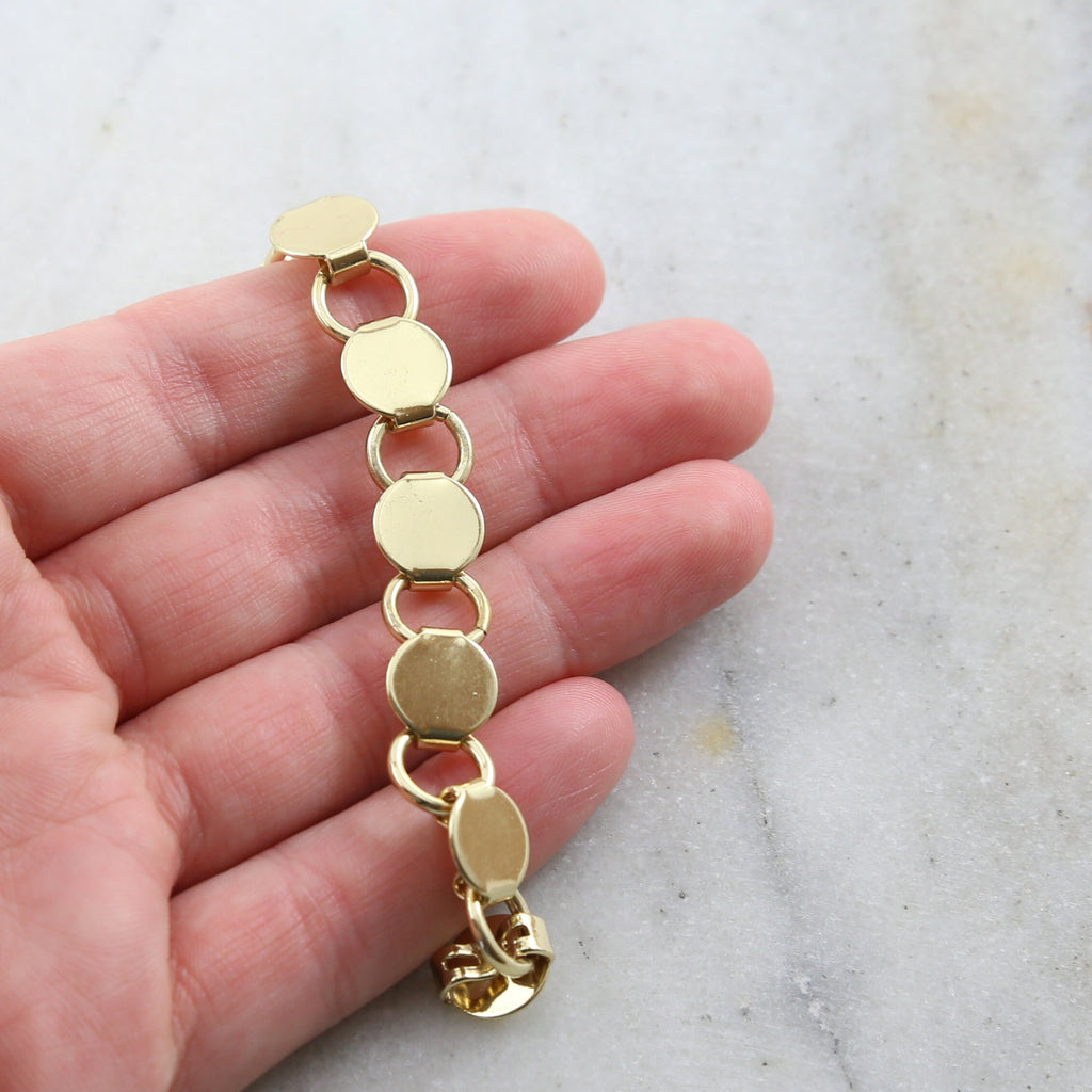 Brass Flat 9mm Circle Open Link Chain in Shiny Gold Nickel – Sold by the Foot