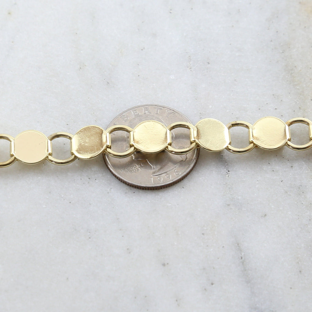 Brass Flat 9mm Circle Open Link Chain in Shiny Gold Nickel – Sold by the Foot