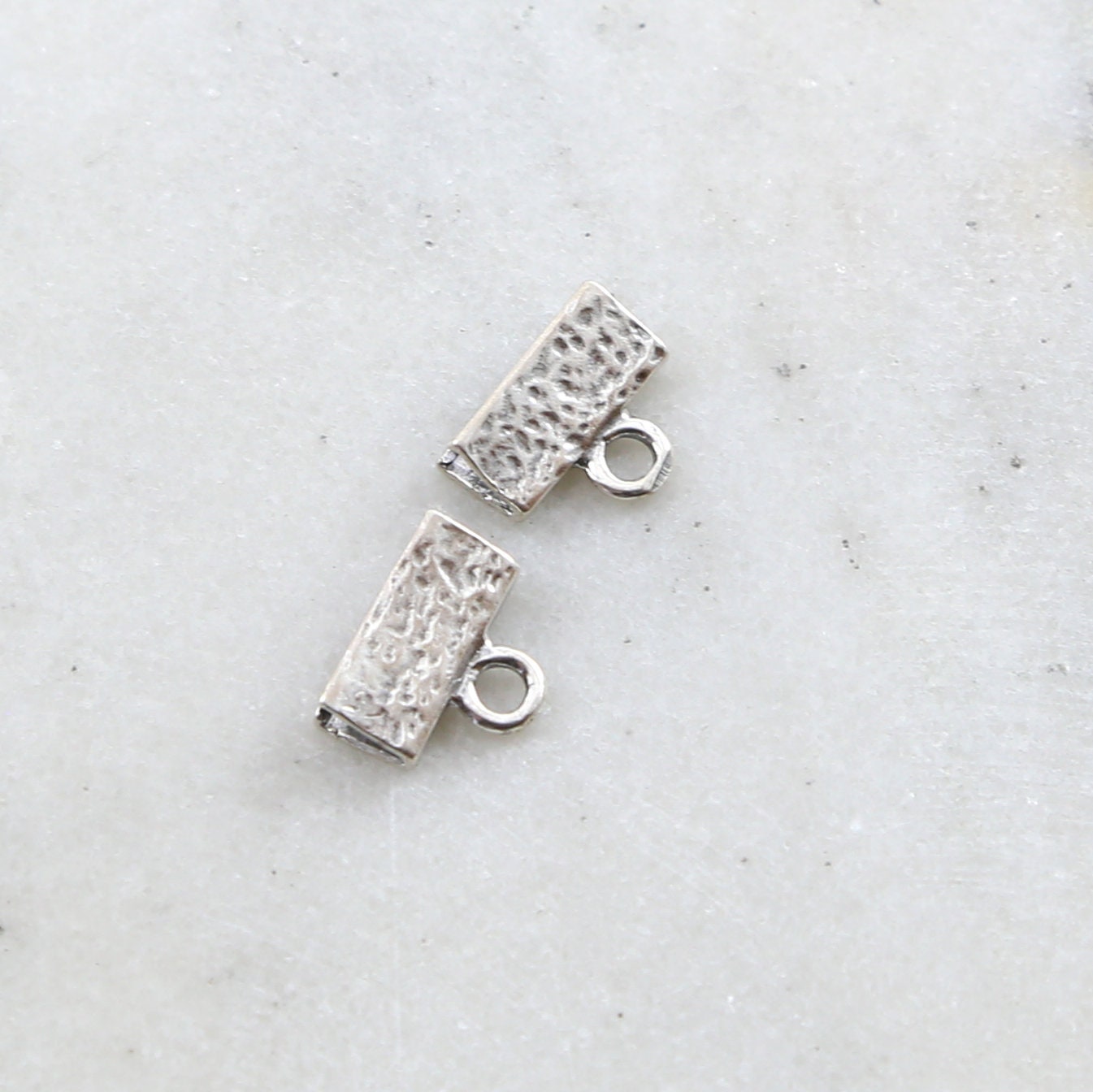 Sterling Silver 11mm Hammered Textured Flat Ribbon Crimp Cord Lace Ends