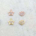 Rhodium Plated Gold or Rose Gold Cubic Zirconia Pave Heart or Star