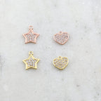 Rhodium Plated Gold or Rose Gold Cubic Zirconia Pave Heart or Star
