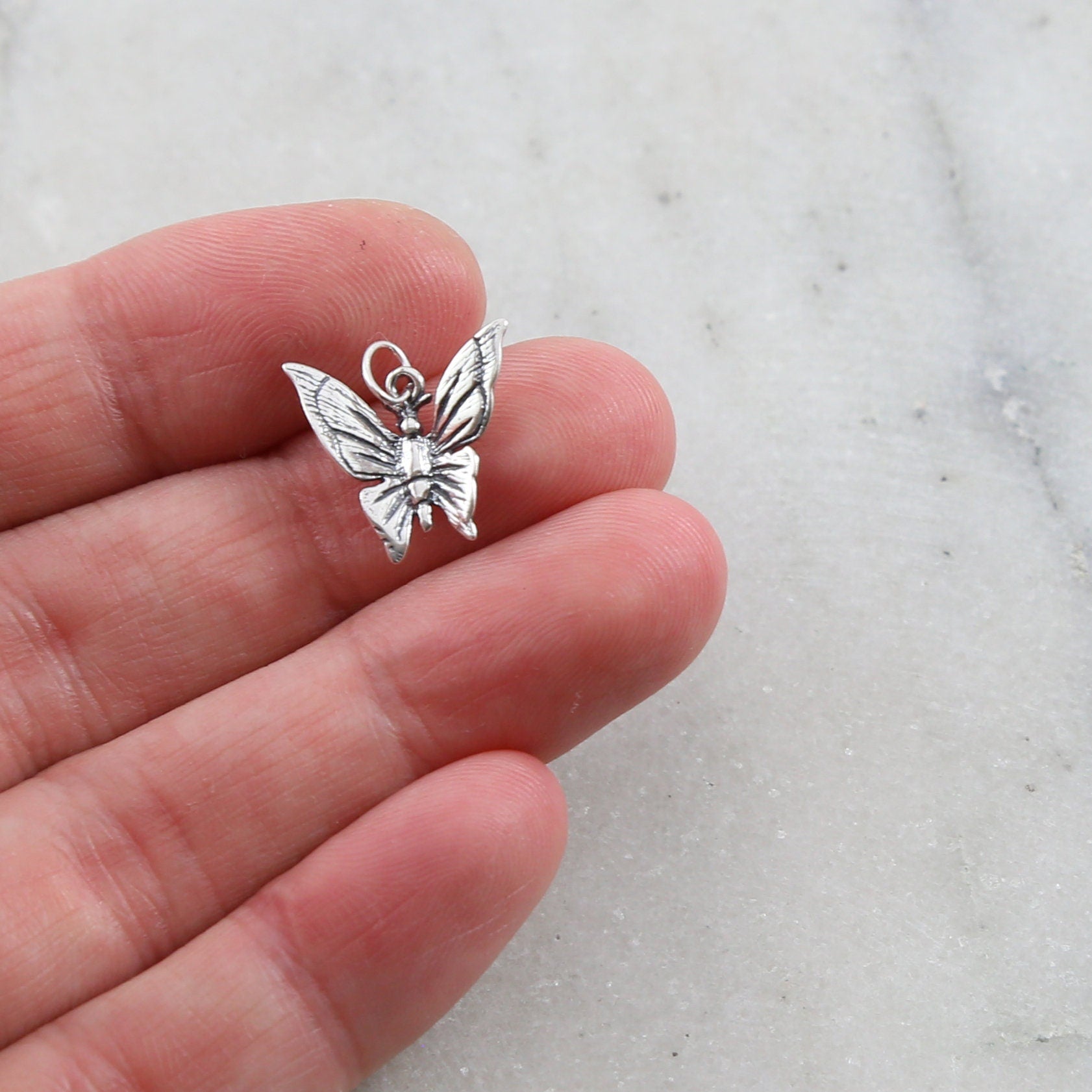 10mmx13mm Sterling Silver Beautiful Detailed Fluttering Butterfly Charm Nature