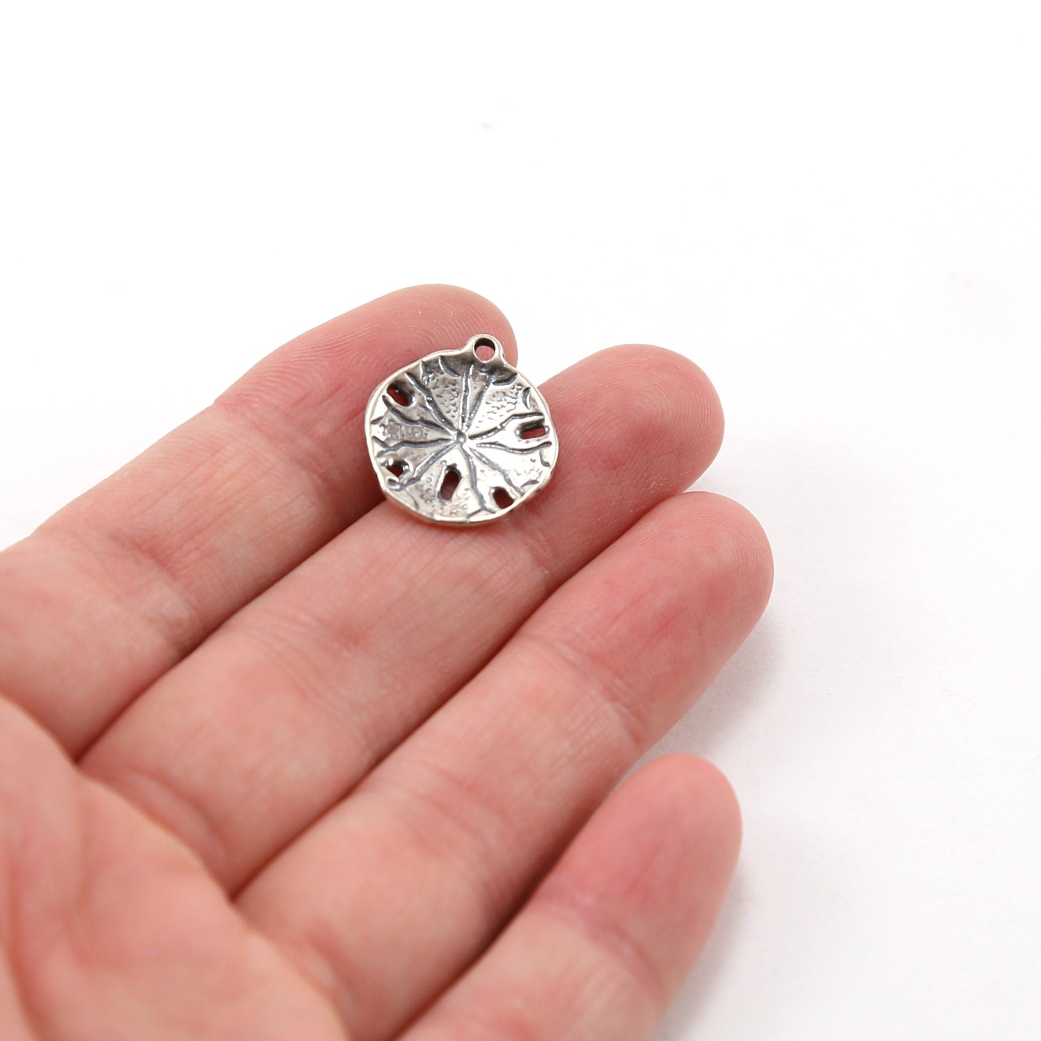 Sterling Silver Large Sand Dollar Ocean Nautical Charm Pendant