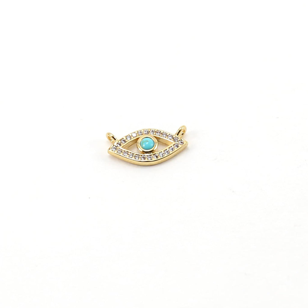 Rhodium Plated Gold Pave CZ Evil Eye Connector with Blue Stone