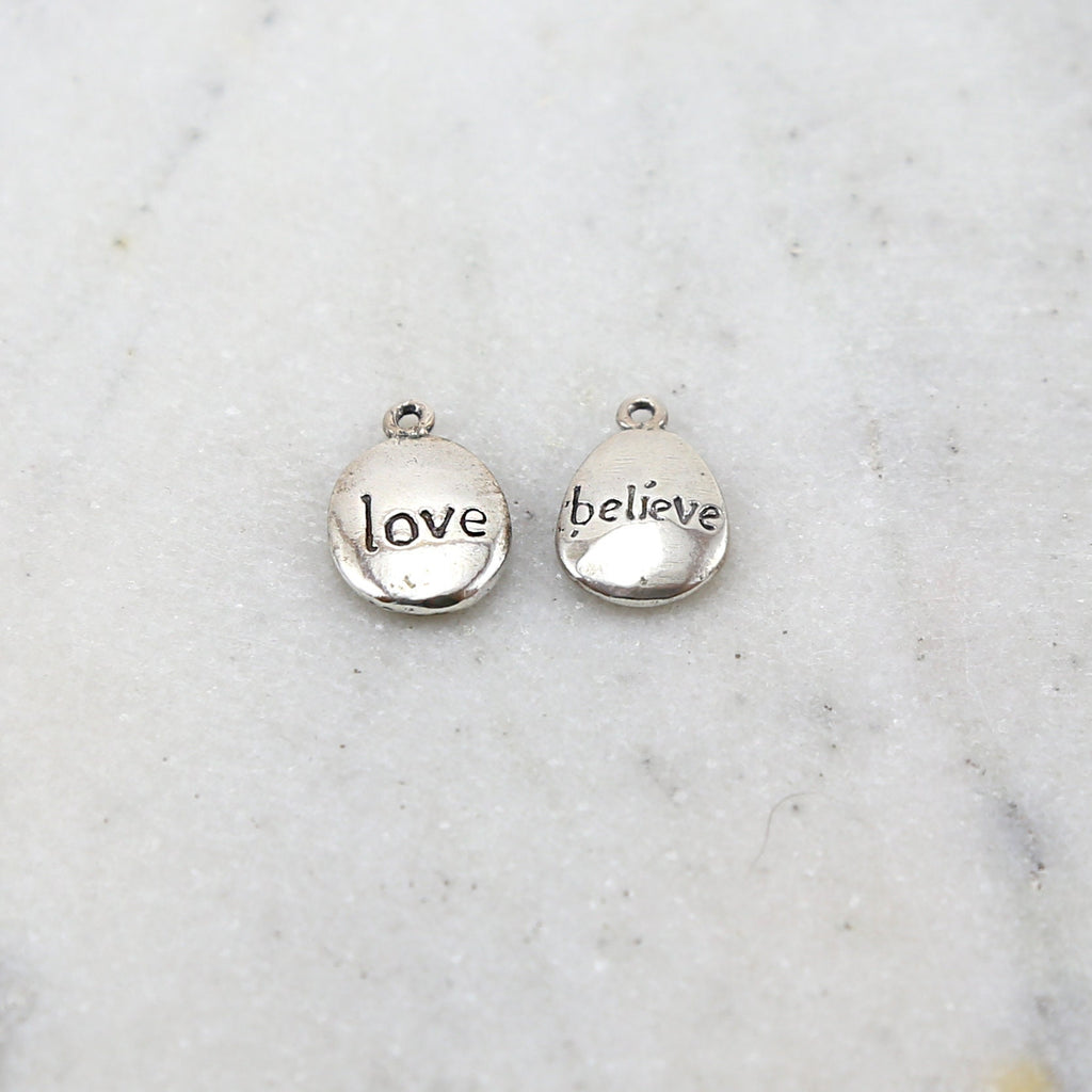 Sterling Silver or Vermeil Love or Believe Stamped Organic Shape Rounded Oval