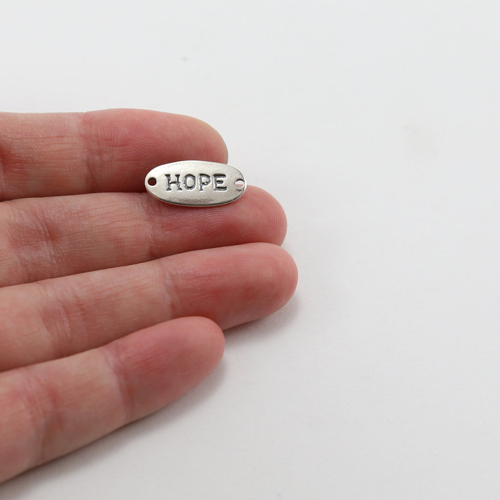 16mmx8mm Sterling Silver Hope Stamped Rounded Oval Connector Charm Inspiration