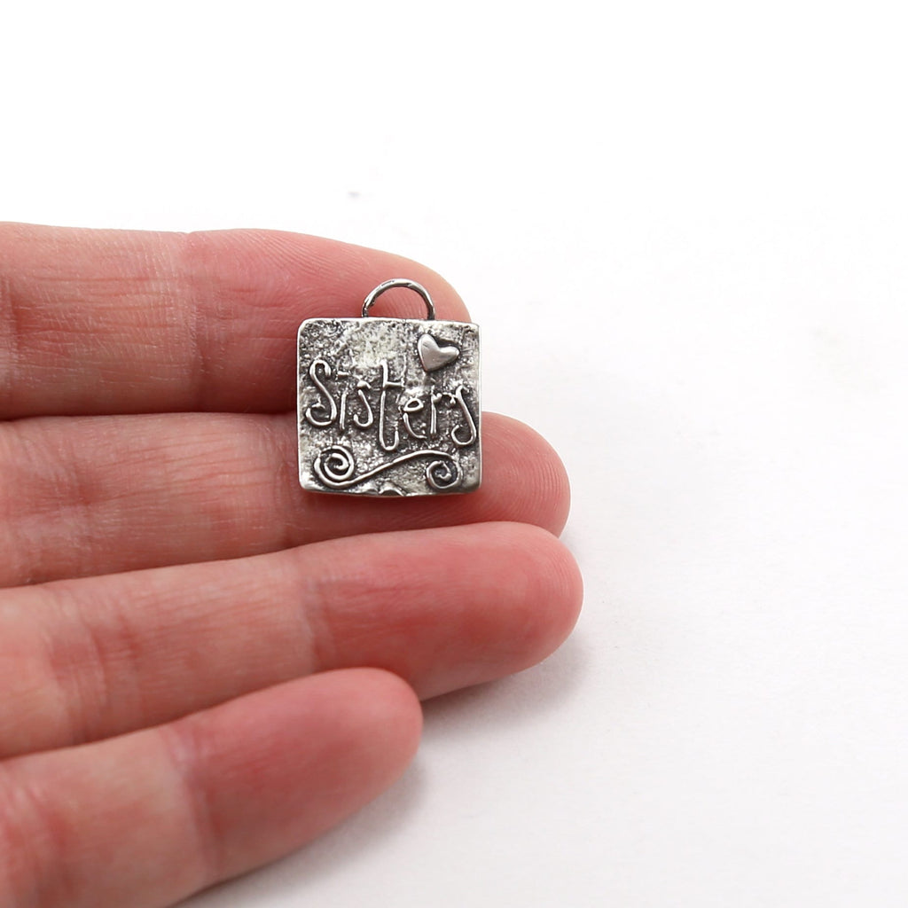 18mmx 15mm Sterling Silver Whimsical Sisters with Heart and Swirl Love Charm