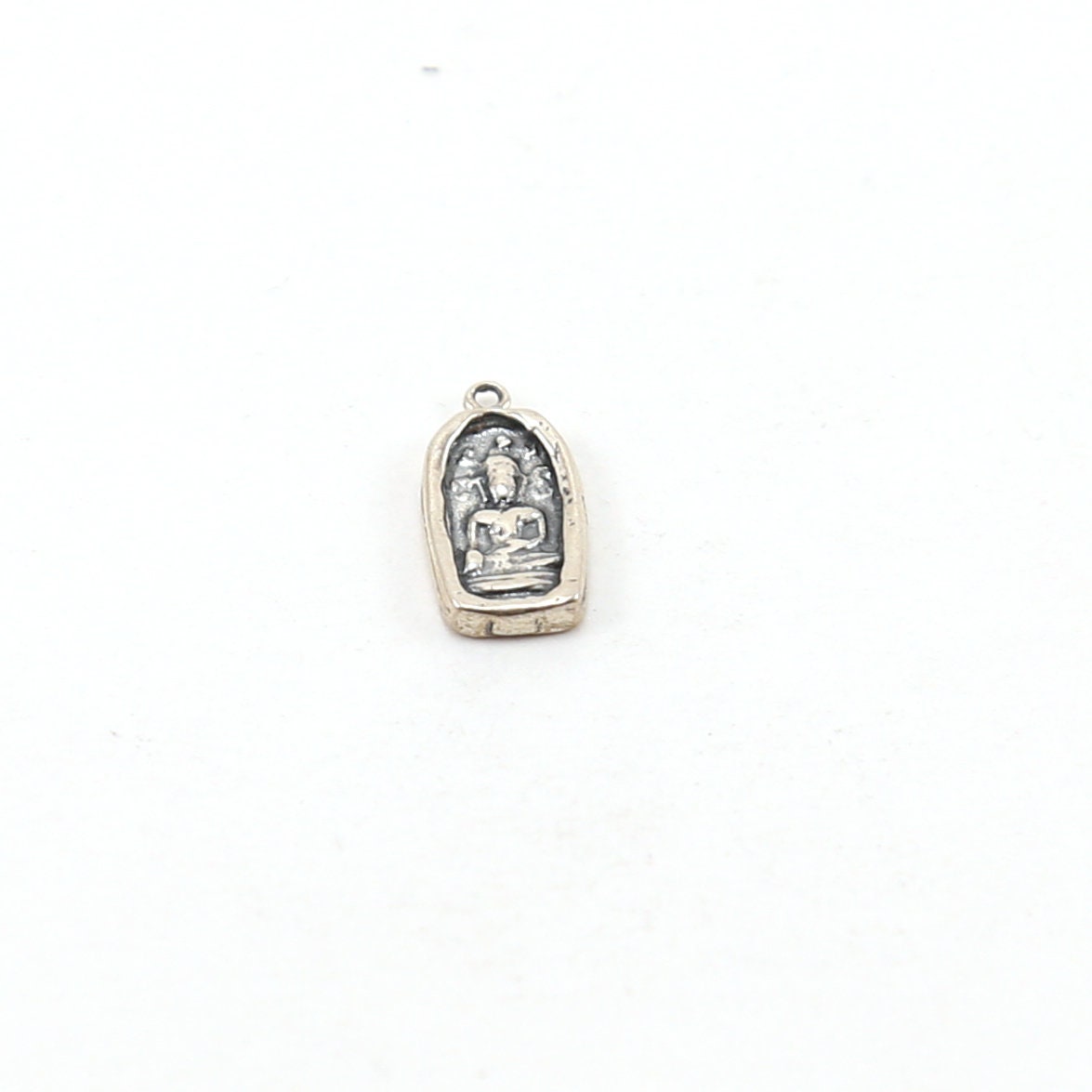 15mmx9mm Sterling Silver Buddha Sitting in Oval Rim Yoga Charm Ohm Meditation