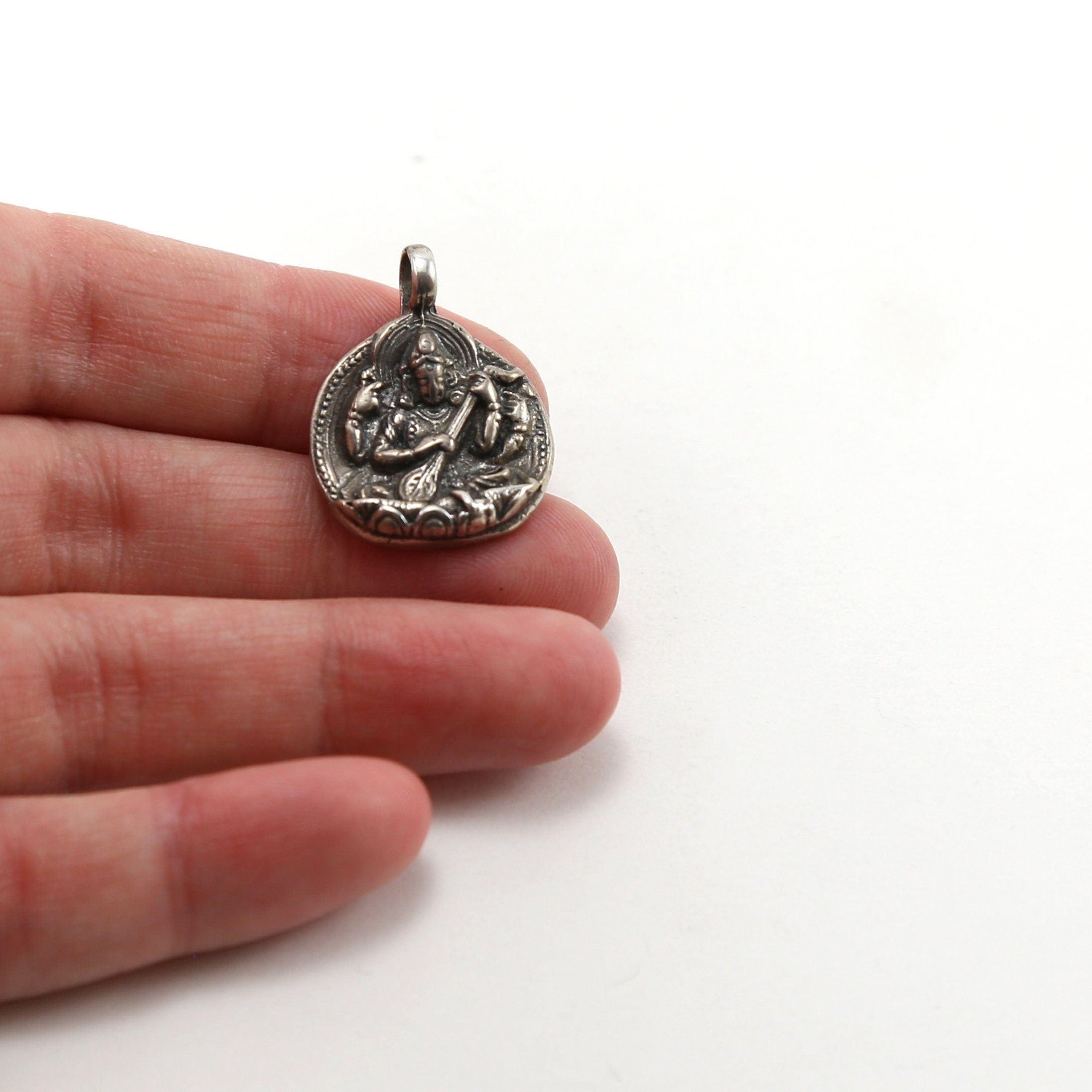 25mmx19mm Sterling Silver or Vermeil Saraswati or Goddess Charm Hindu