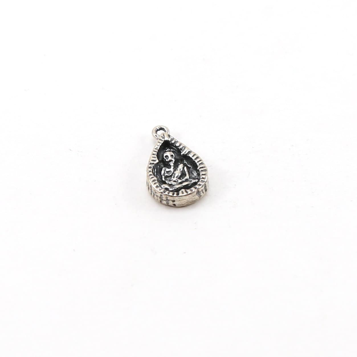 14mmx8mm Sterling Silver Tiny Saraswati Teardrop Goddess Charm Hindu Hinduism
