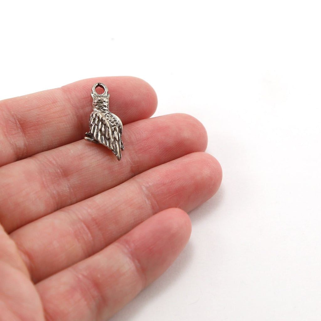 Sterling Silver Thick Detailed Wise Owl Charm Nature Bird Pendant