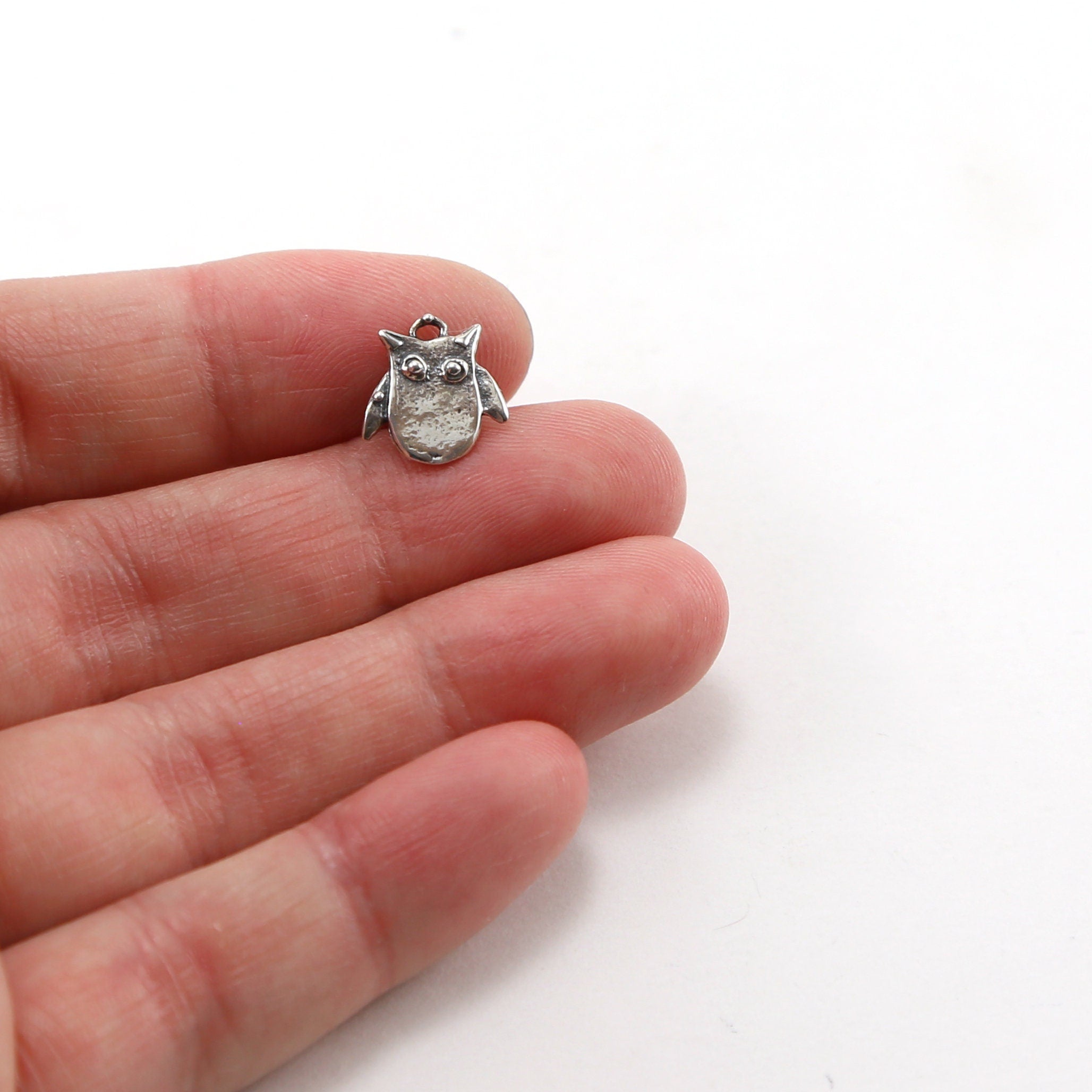 Sterling Silver Tiny Owl Charm Nature Bird Pendant