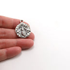 Sterling Silver Large Honey Bee Coin Medallion Charm Insect Nature