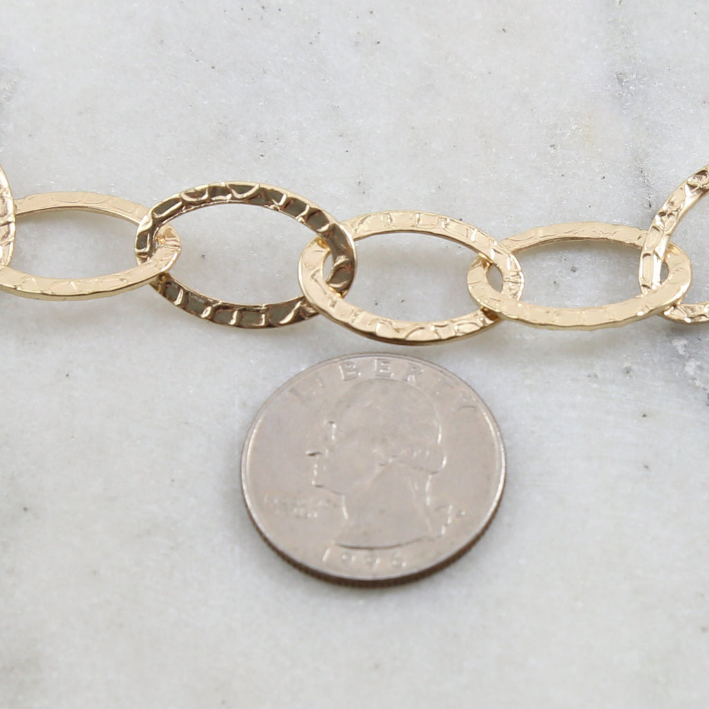 21mmx13mm Base Metal Large Hammered Textured Oval Chain – Sold by the Foot