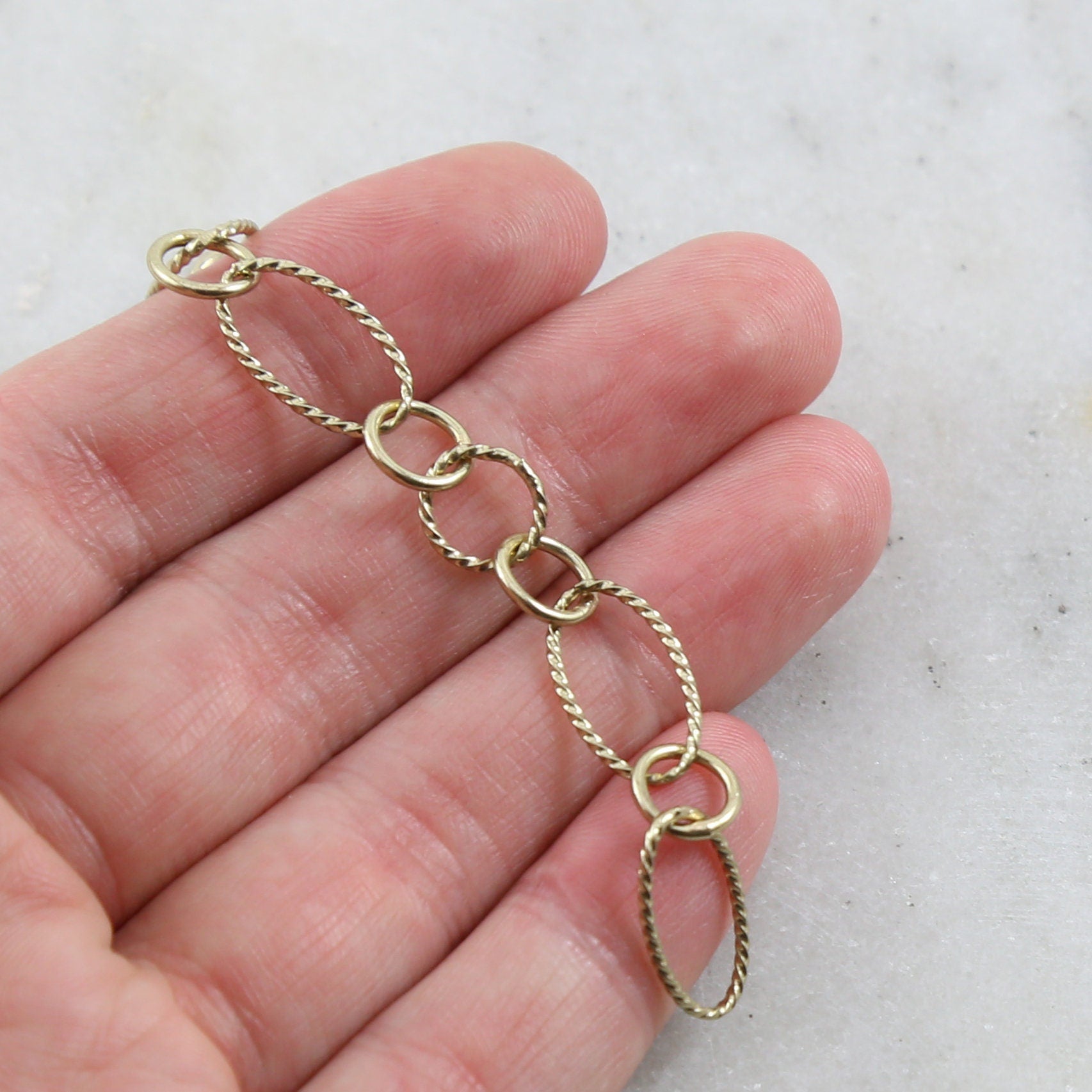 Brass Twisted Textured Oval and Circle Smooth Circle Chain – Sold by the Foot