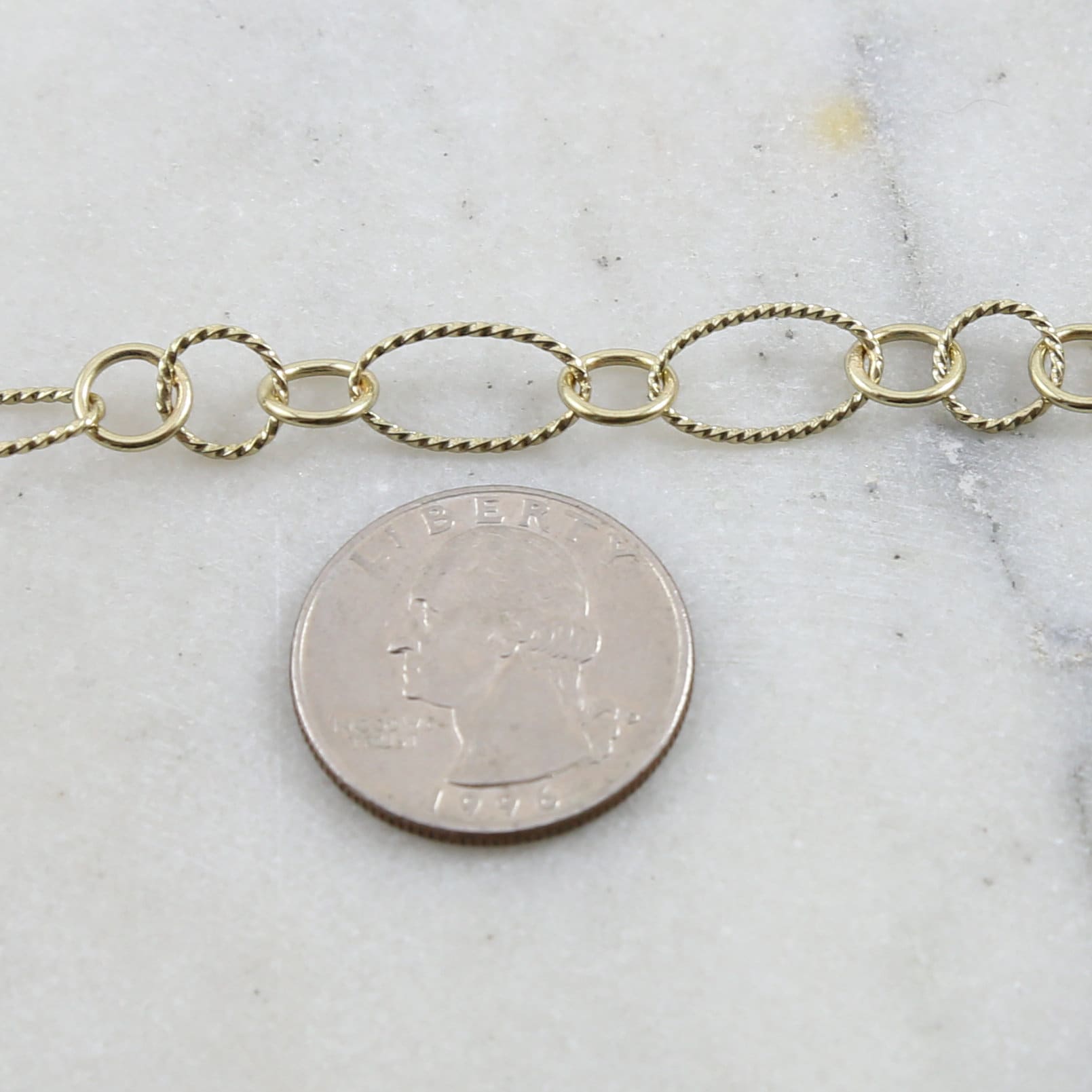Brass Twisted Textured Oval and Circle Smooth Circle Chain – Sold by the Foot