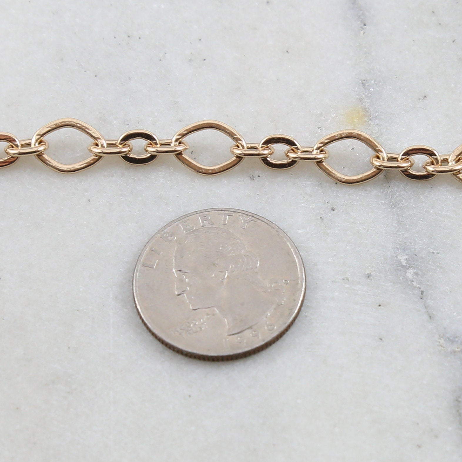 10mmx8mm Brass Smooth Diamond Shape Chain in Shiny Gold – Sold by the Foot