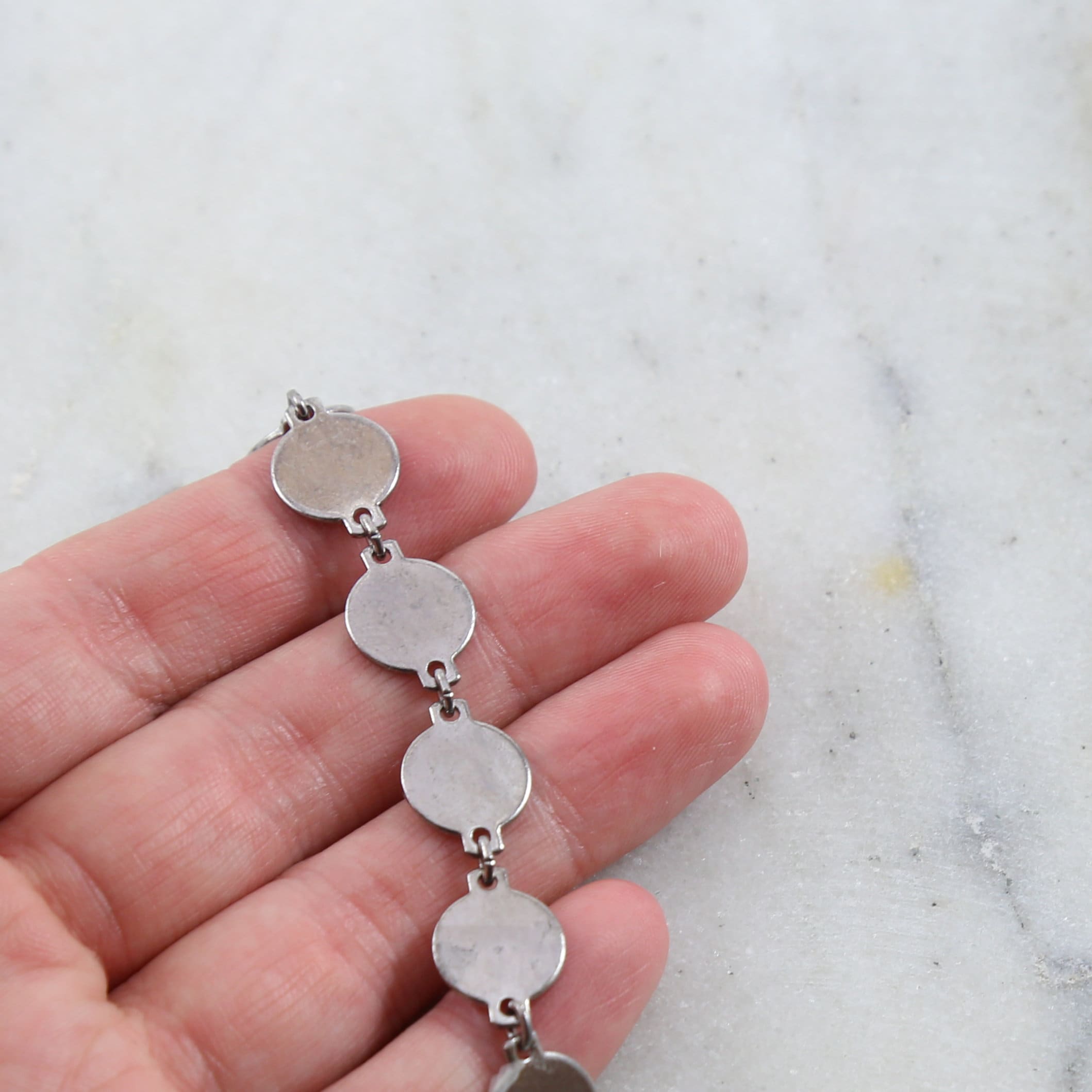 Brass Flat 10mm Link Chain in Antique Silver Lead – Sold by the Foot