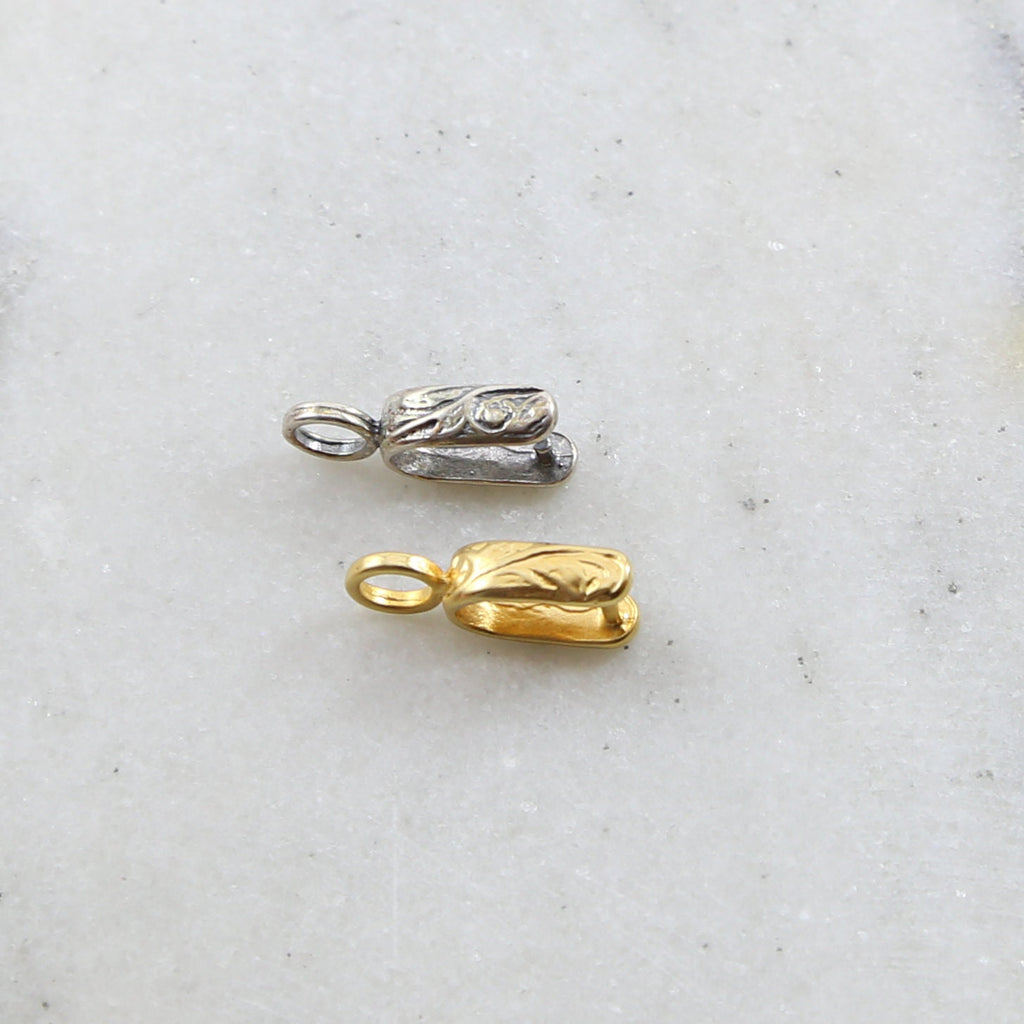 Sterling Silver or Vermeil Carved Swirl Pinch Bail in or Necklace Pendant