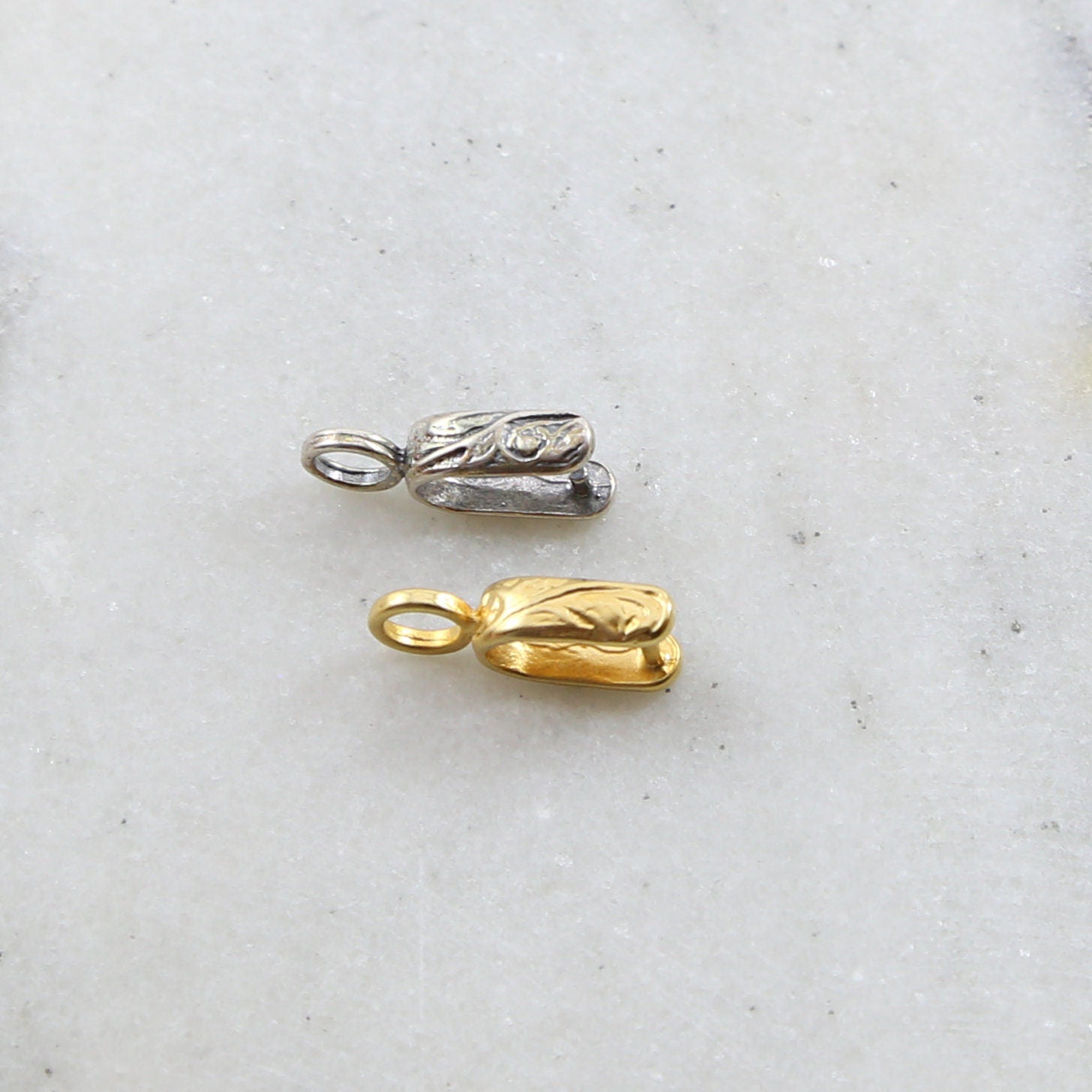 Sterling Silver or Vermeil Carved Swirl Pinch Bail in or Necklace Pendant