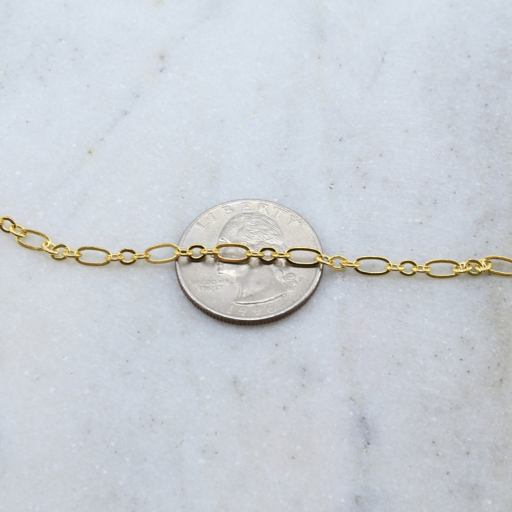 Brass Long Oval and Circle Chain in Shiny Silver Shiny Gold – Sold by the Foot