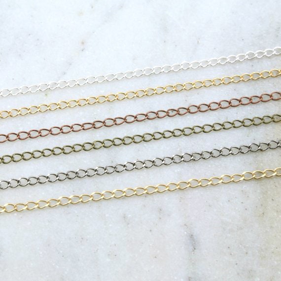 4mmx3mm Brass Delicate Dainty Curb Chain in Shiny Silver – Sold by the Foot