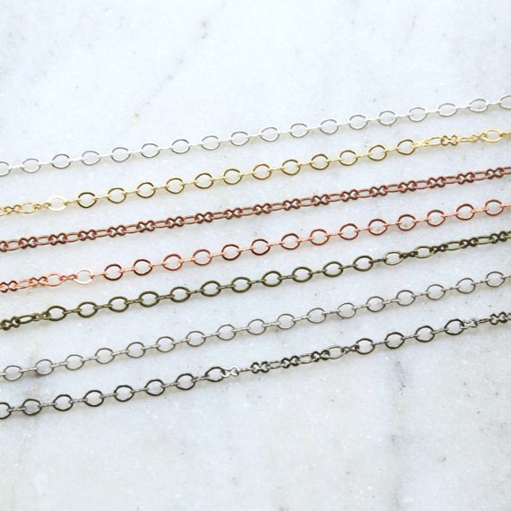 2mmx1.2mm Brass Figure 8 Chain in Shiny Silver Shiny Gold – Sold by the Foot