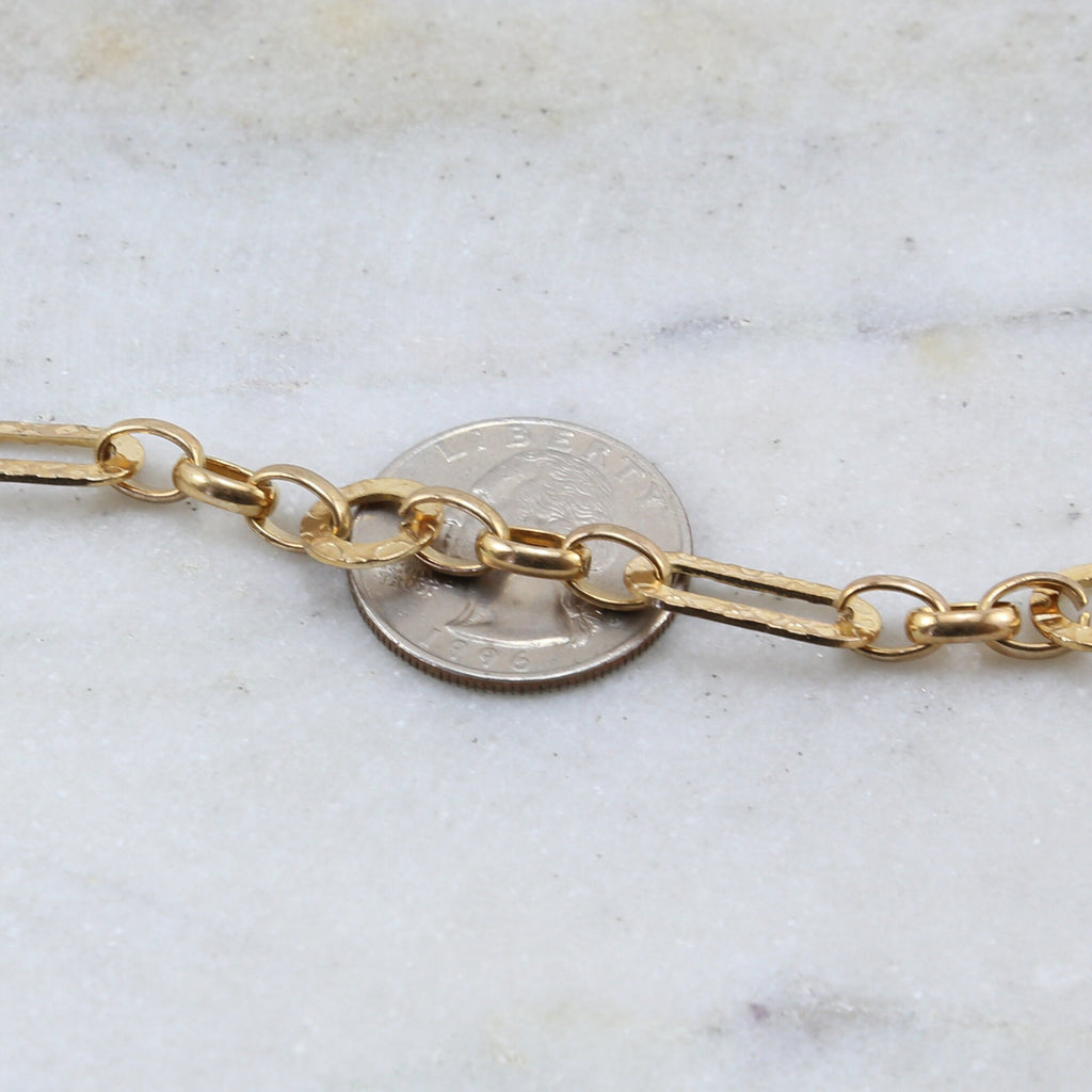 Brass Hammered Rectangle Circle Chain in Shiny Silver – Sold by the Foot