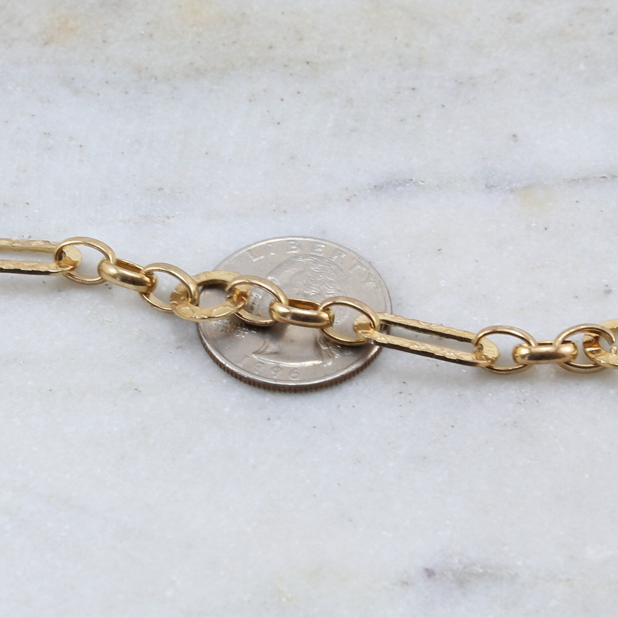 Brass Hammered Rectangle Circle Chain in Shiny Silver – Sold by the Foot