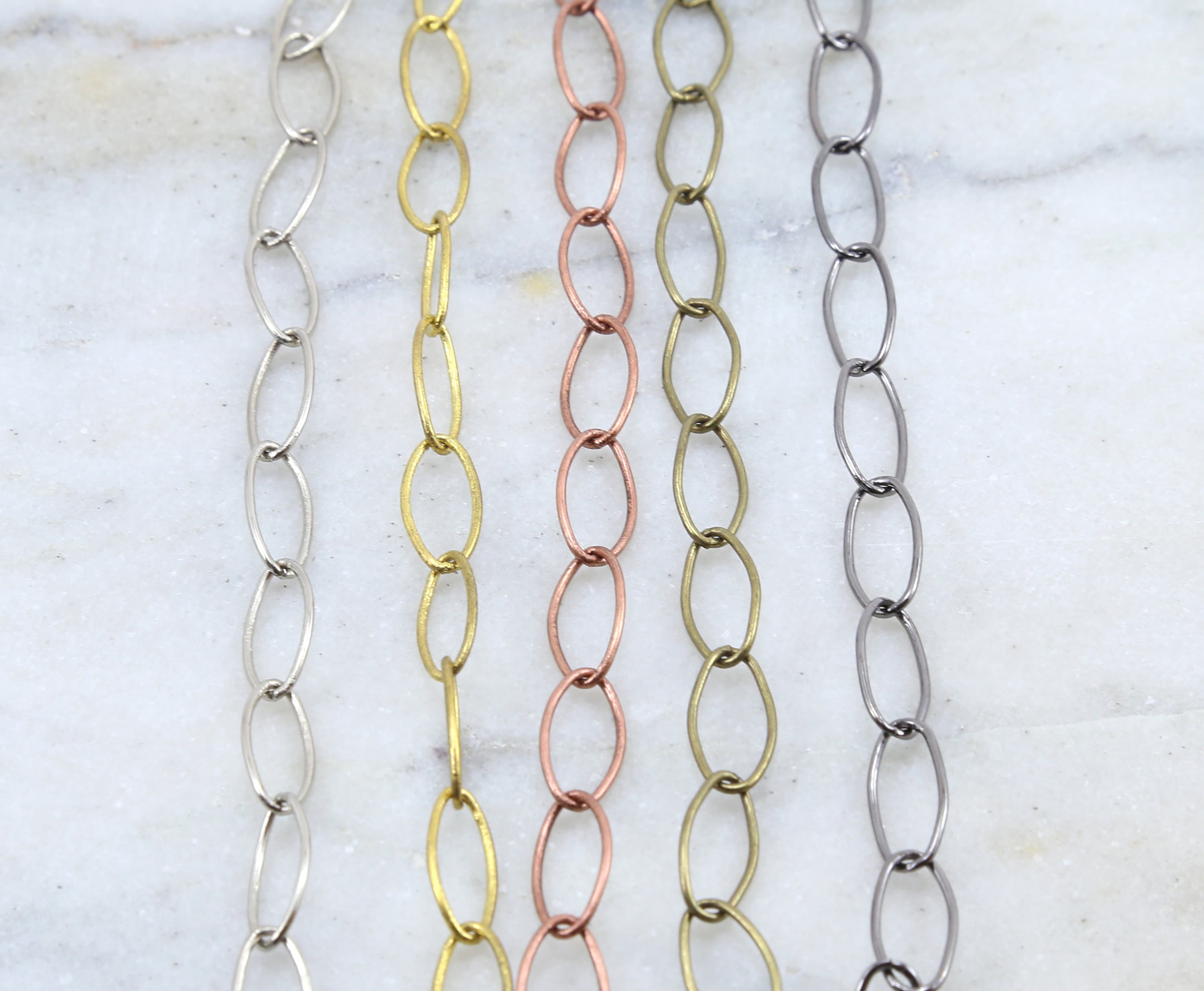 Brass Long Oval Chain in Shiny Silver Shiny Gold Antique – Sold by the Foot