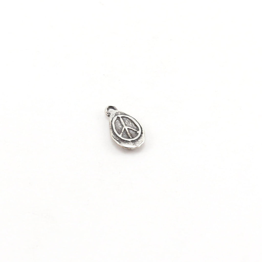 Sterling Silver Whimsical Oval Organic Shaped Peace Sign Charm Hippie