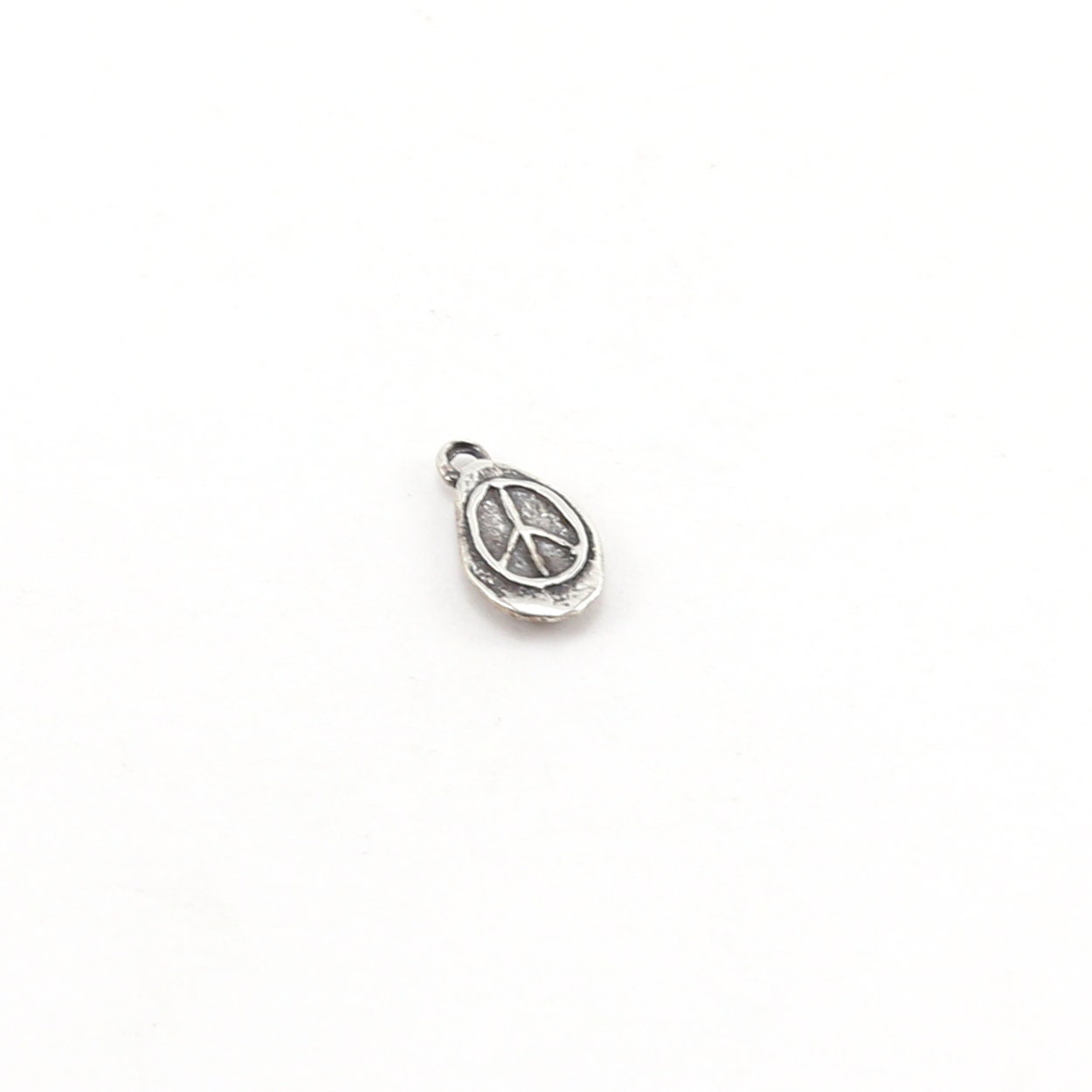 Sterling Silver Whimsical Oval Organic Shaped Peace Sign Charm Hippie