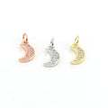 Rhodium Plated Small CZ Crescent Moon Cubic Zirconia Pave Charm