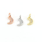 Rhodium Plated Small CZ Crescent Moon Cubic Zirconia Pave Charm