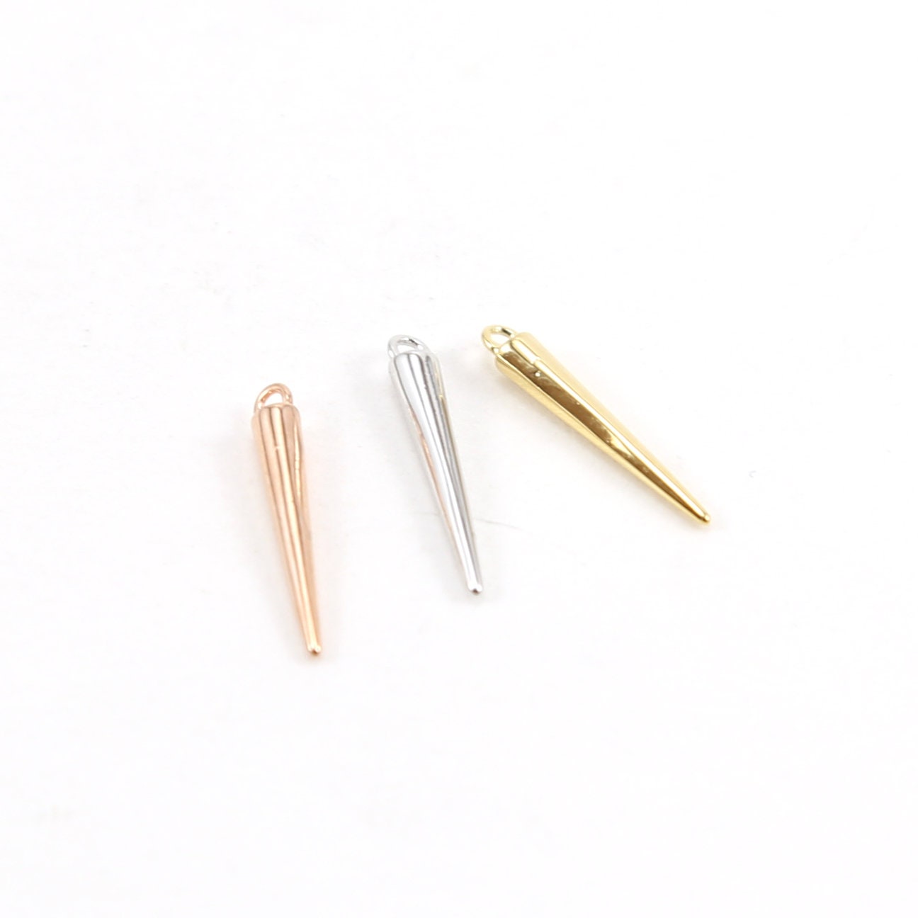 2mmx15mm Rhodium Plated Smooth Spike Dagger Point Pendant Charm Single Gold