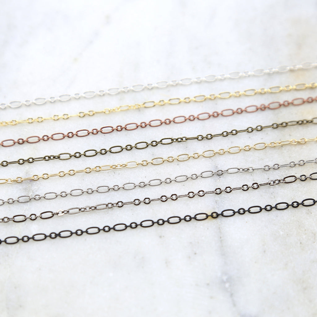 Brass Oval Fancy Oval Circle Chain in Shiny Silver and Gold – Sold by the Foot