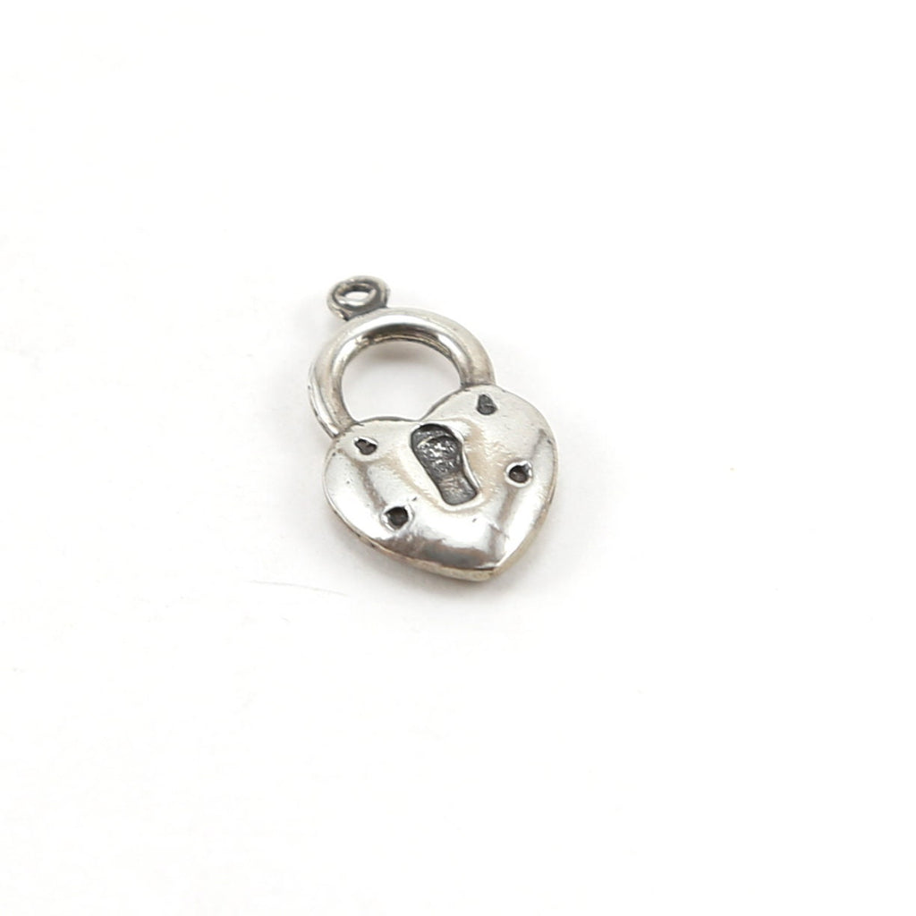 Sterling Silver or Vermeil Heart with Lock Charm in or Love Valentines Day