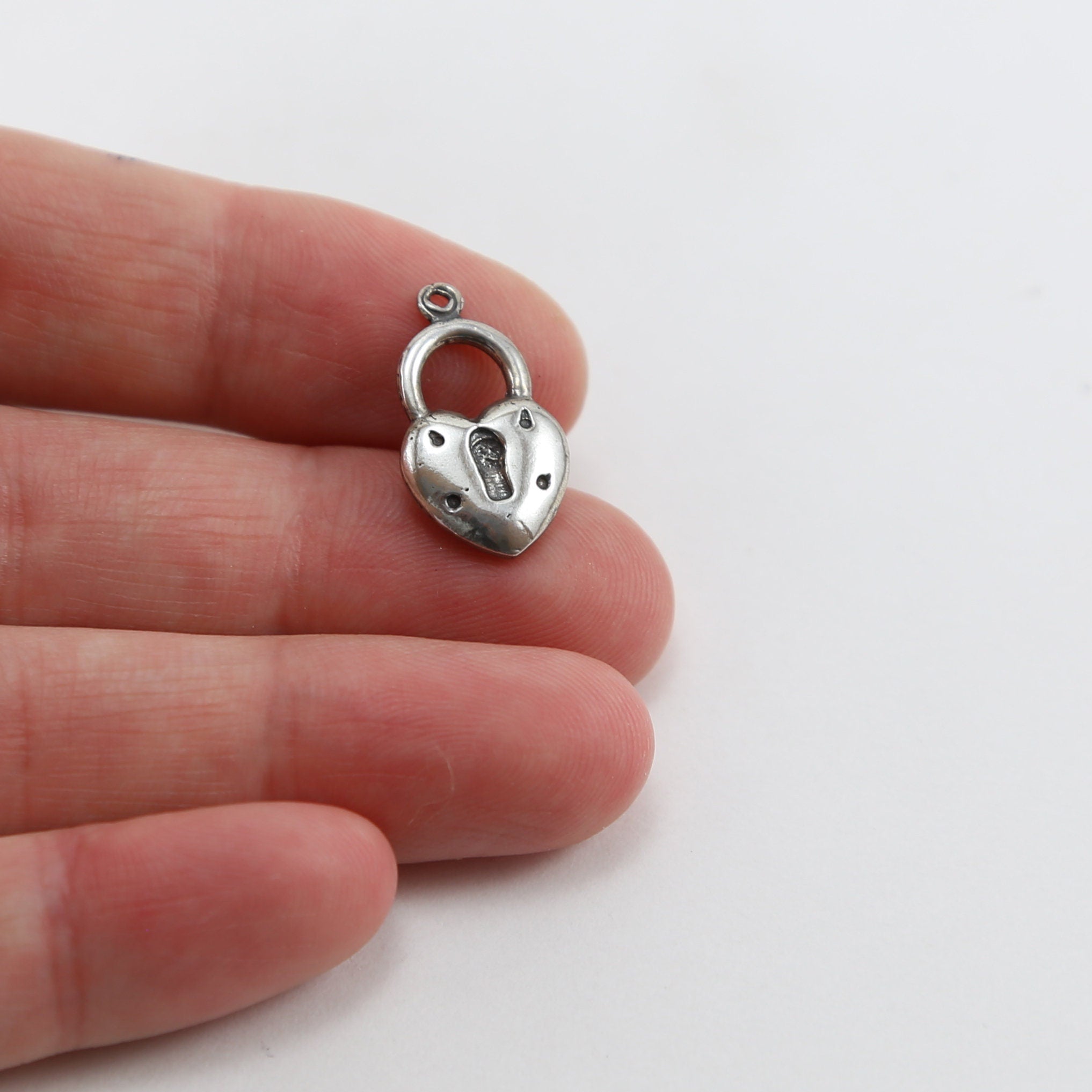 Sterling Silver or Vermeil Heart with Lock Charm in or Love Valentines Day
