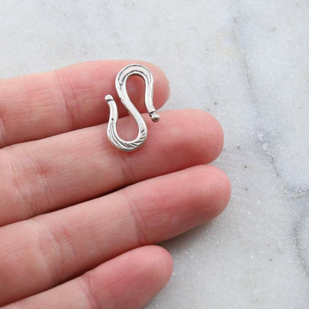 20mmx12mm Sterling Silver Large S Hook Clasp with Etched Design Chain Findings